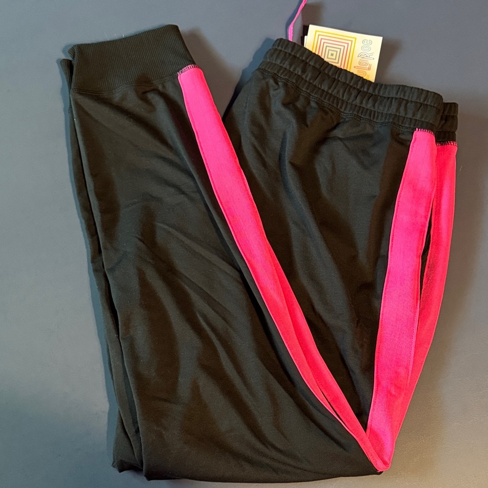 LuLaRoe Jax Black Joggers with Pink Stripes